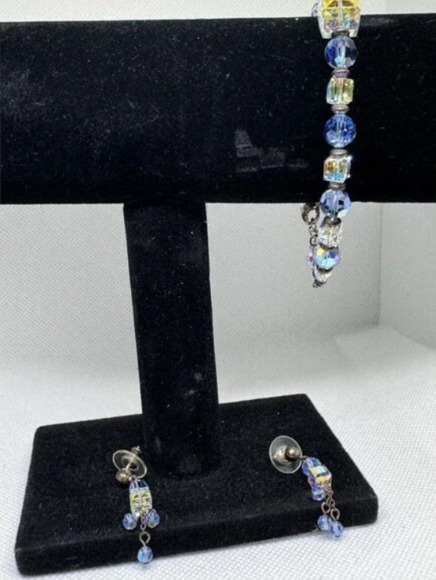 Swarovski AB Clear Crystal Bracelet .925 Sterling Clasp Post Back  Earrings - Picture 1 of 6